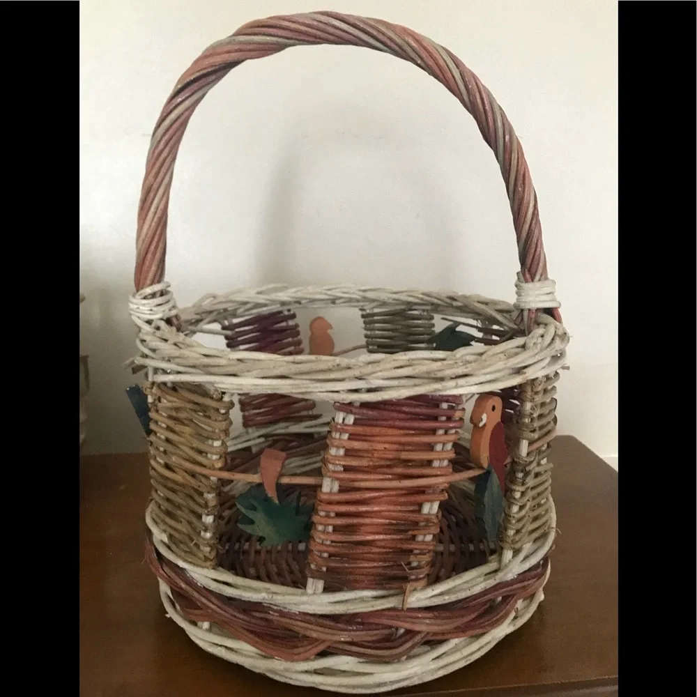 Rare 1960’s Tropical Wicker Parrot Handmade Basket